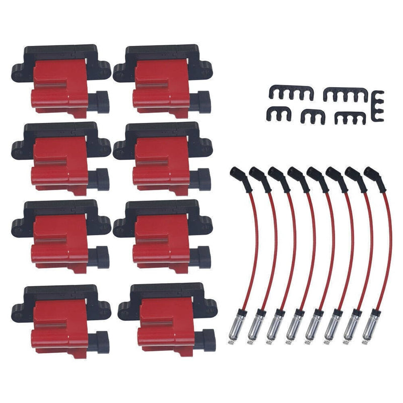 8Pack Square Ignition Coil Spark Plug Wire for Chevy GMC 4.8 5.3 6.0 8.1L