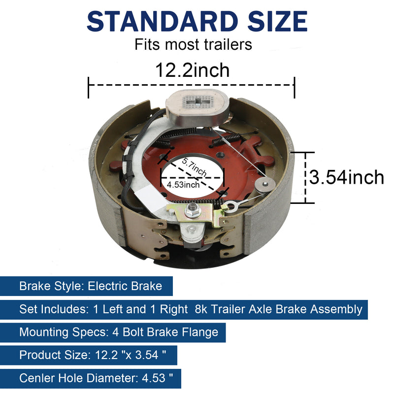 Electric Trailer Backing Plate Brake 12-1/4 x 3-3/8 for Dexter 8K Axle Set