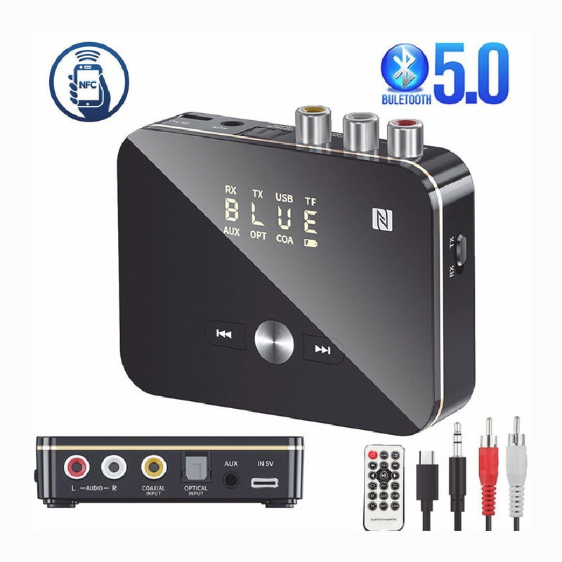 Bluetooth 5.0 Receiver Transmitter Wireless 3.5mm AUX NFC to 2 RCA Audio Adapter