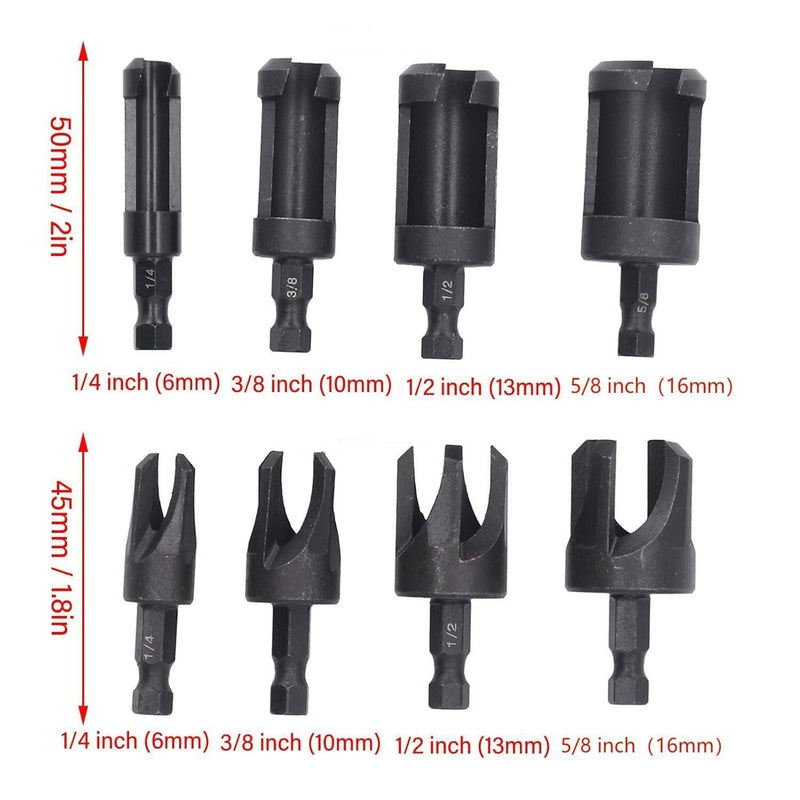 8x Wood Plug Cutter Drill Bit 1/4 Hex Shank Cutting Tool 1/4" 3/8" 1/2" 5/8