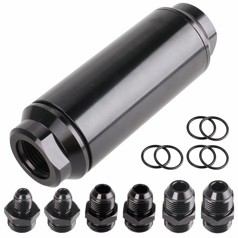 Universal Racing In-Line Fuel Filter AN6 AN8 AN10 Adapter 40 Micron Cleanable