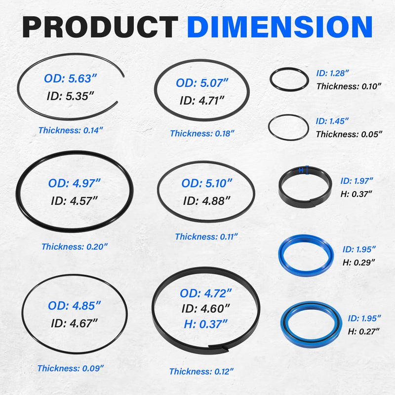 5.0" Bore x 2.0" Rod Hydraulic Log Splitter Cylinder Rebuild Seal Kit