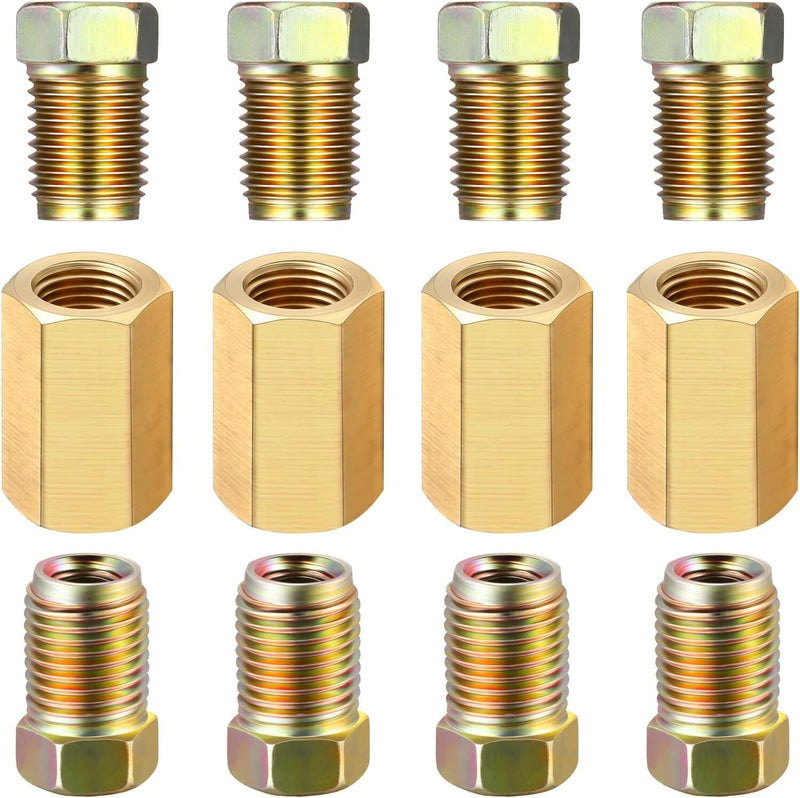 12 Piece 3/16in Brake Line 3/8-24 Inverted Fittings and Brass Unions for Brake