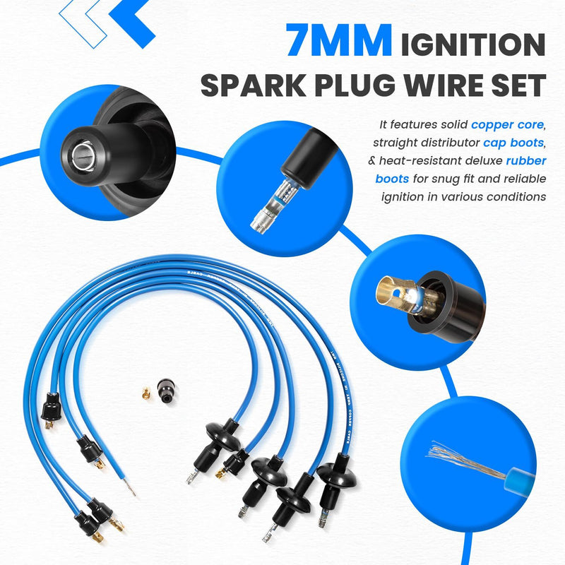 9407 Blue Ignition Spark Plug Wire Set for VW Dune Buggy Bug Beetle Ghia Thing