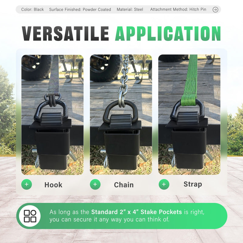 Heavy Duty 4 Pack Trailer Adjustable Stake Pocket D-Ring Zinc 2x4 16200LBS