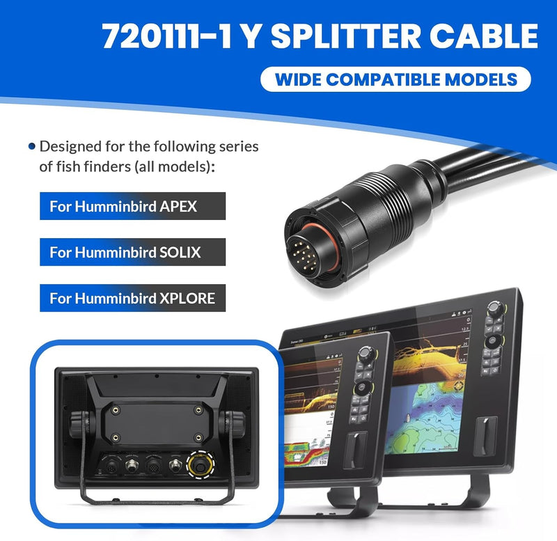 720111-1 14 M ID SIDB Y Splitter Cable for Humminbird SOLIX And APEX Fish Finder