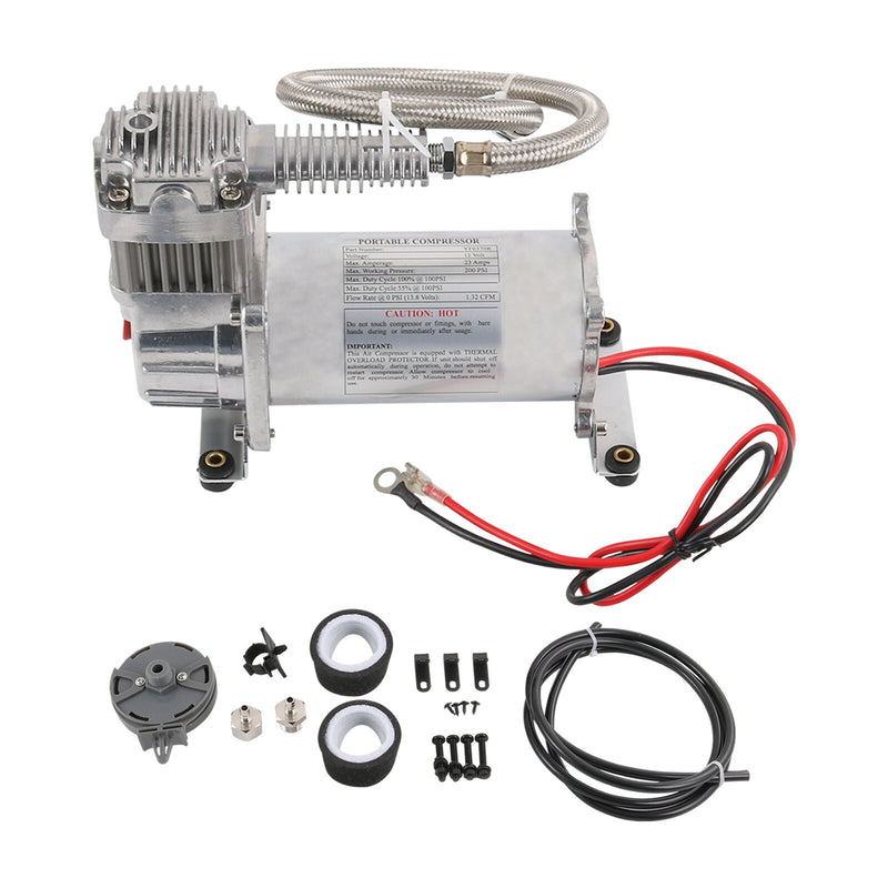 150 PSI Air Compressor 1/4" Hose Kit for Train Horns Suspension 12V
