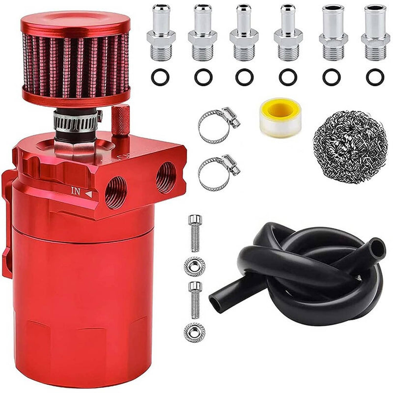 Oil Catch Can Kit Reservoir Baffled Tank with Breather Filter Universal Red