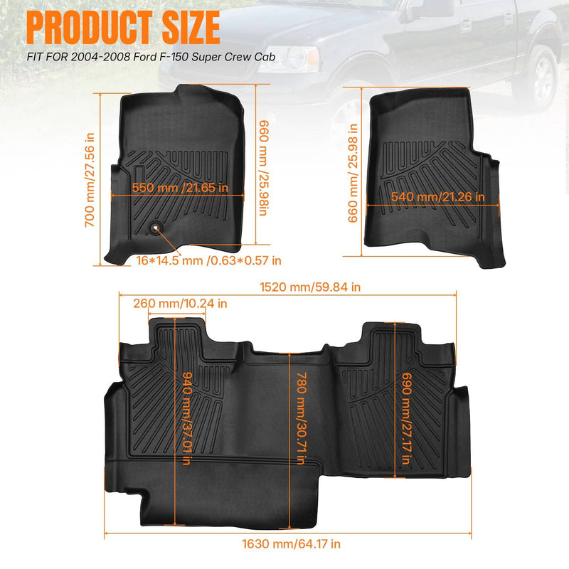 For Ford F150 F-150 Super Crew Cab 2004-2008 TPE Floor Mats Liners 4 Door
