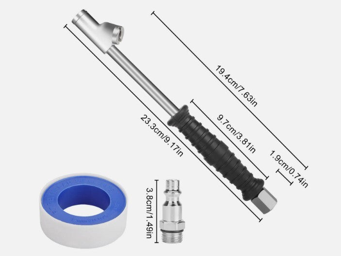 9 Inch Extended Reach Dual Head Air Chuck 2 Way Connection 1/4 FNPT Straight Loc
