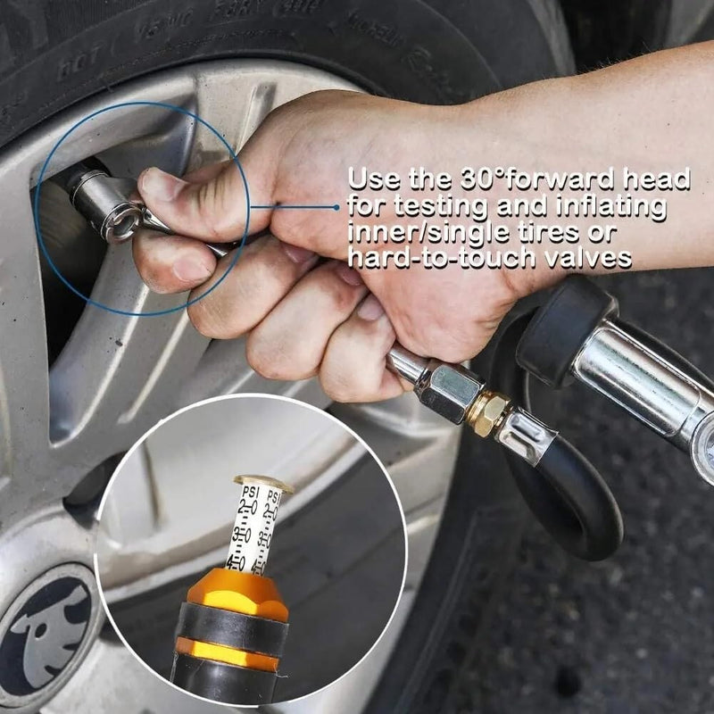 Air Tire Inflator with Pressure Gauge 10-120 PSI Dual Head Chuck for Car Truck