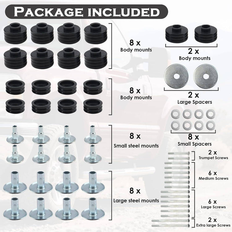 KF04058BK Body Cab Mount Bushings Kit for 99-07 Ford F250 F350 Super Duty Black