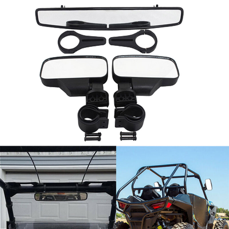 2" UTV Rear View Center + 1.75" 2" Side Mirror for Polaris RZR Can Am Maverick