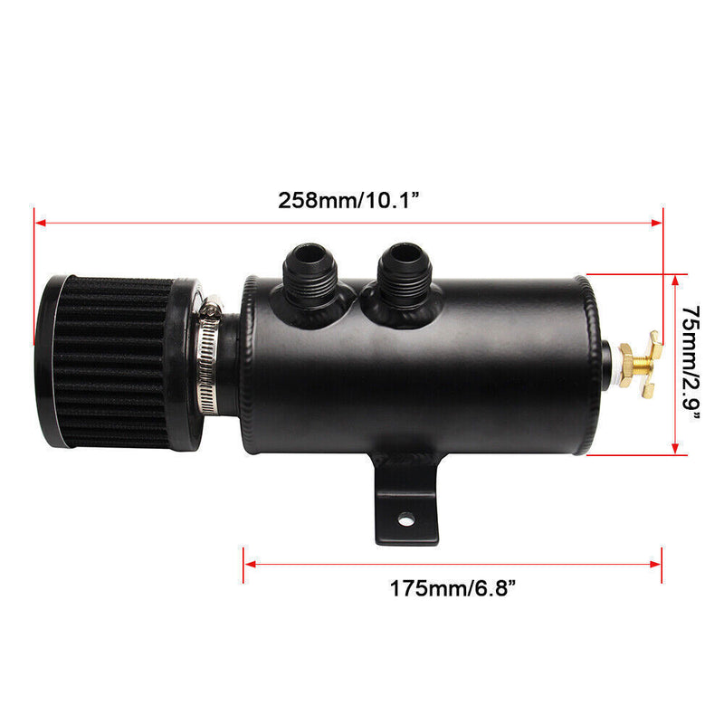 10AN Oil Catch Can Reservoir Tank 2 Port Dual Breather Filter Baffled 10FT Hose
