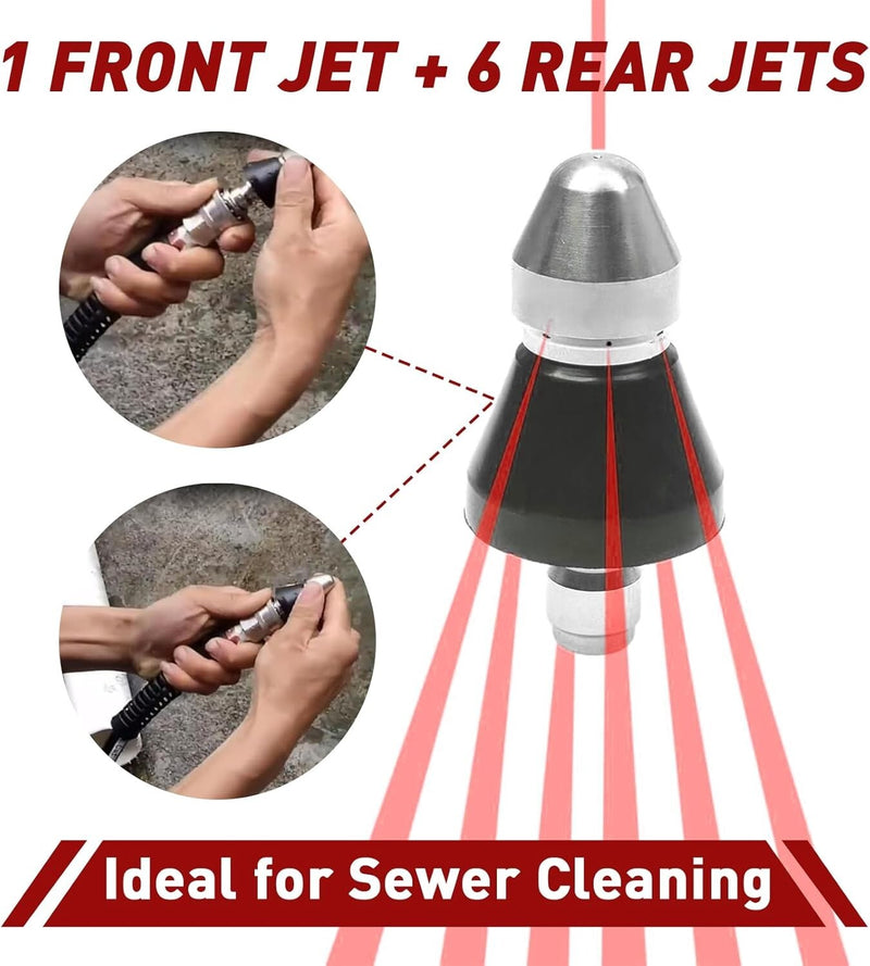 5000psi Sewer Cleaning Tool High Pressure Nozzle 1/4 Inch Connector Pipe Cleaner