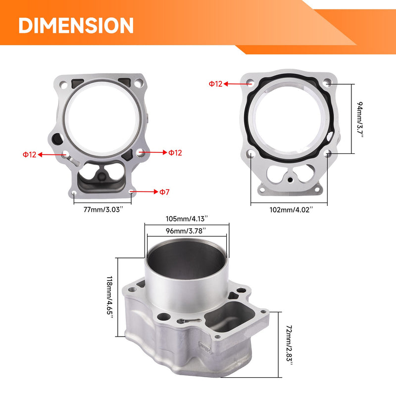 96mm Bore Cylinder Piston Gasket Top End Rebuild Kit for Honda TRX520 2020-2024