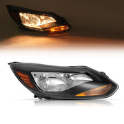 DURAFORCE Black Right Passenger Side Headlight Clear Lens Halogen for Ford Focus 2012-2014