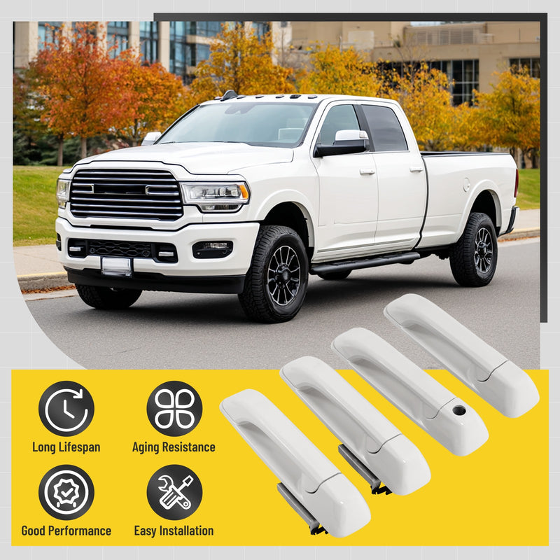 Outside Door Handle White for Dodge Ram 1500 2009-2024 2500 2011-2025 4 Pcs