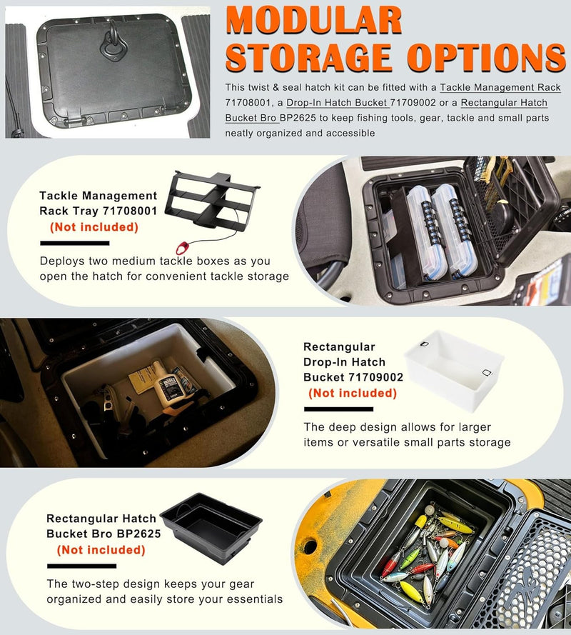 71707003 Rectangular Twist and Seal Hatch Kit for Hobie Pro Angler Kayaks 2013+