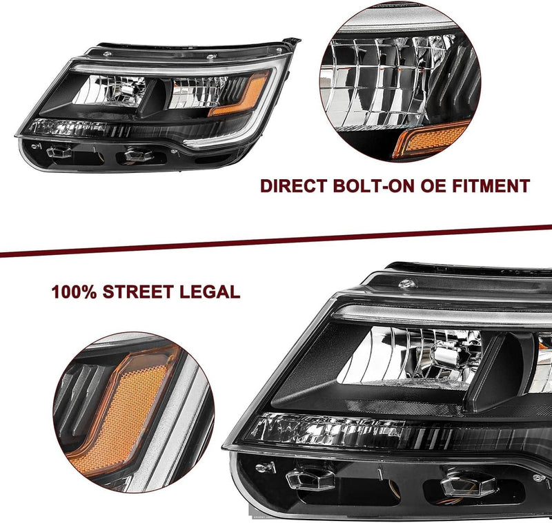 Headlights Assembly w/LED DRL for Ford Explorer 2016-2019 Left Right Pair
