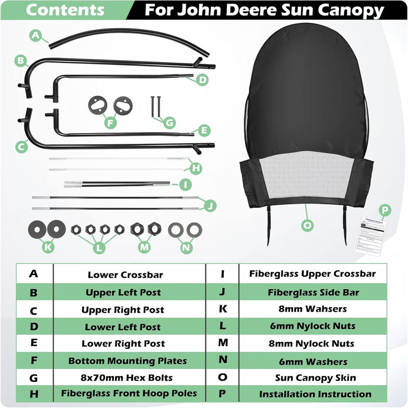LP68122 Riding Mower Sun Canopy for John Deere 100 S200 Lawn Tractor Shade
