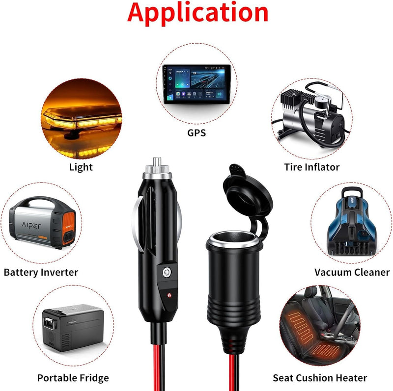 12V Car Cigarette Lighter Socket Extension Cord Cable Heavy Duty Adapter 13FT