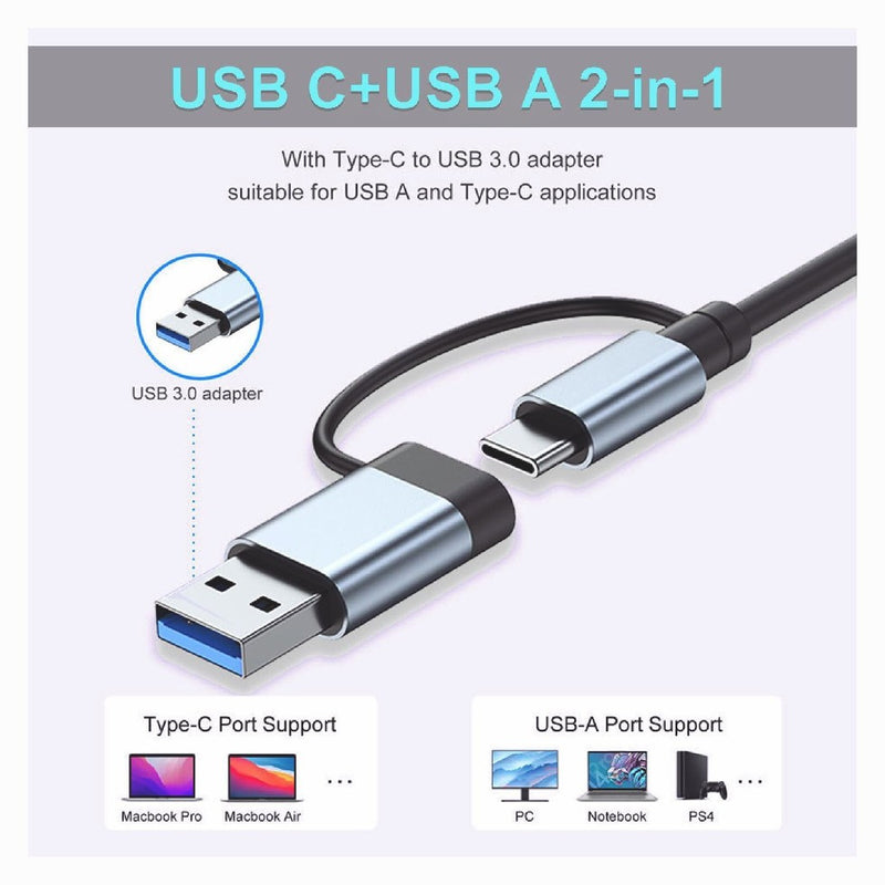 Adapter USB C HUB Type 7 8 Port 5G Speed Multi USB Splitter for PC Laptop Macboo