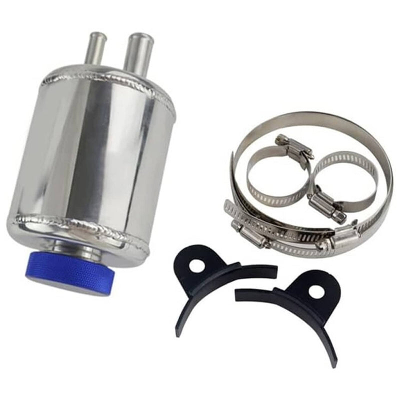 Universal Aluminum Racing Power Steering Fluid Reservoir Tank Silver Clamps