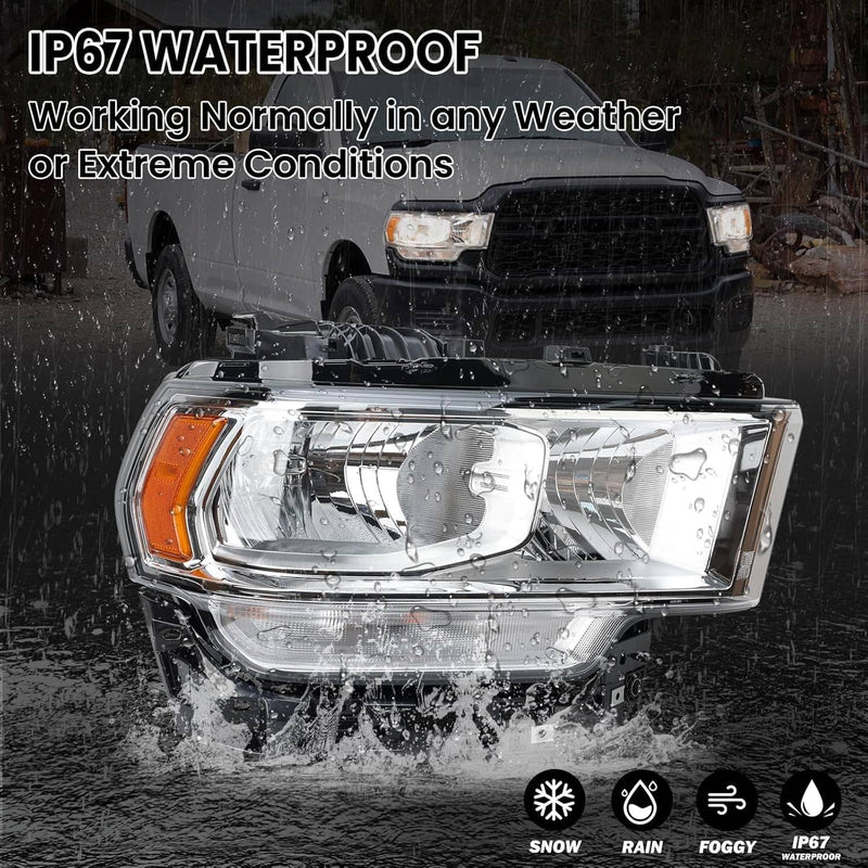 Halogen Chrome Headlight Assy Right Passenger Side for RAM 2500 3500 2019-2024