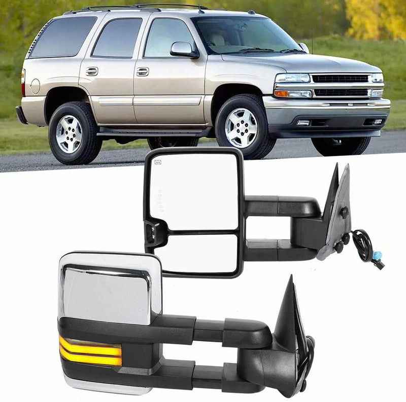 Chrome Tow Mirror Power Heated Extend for Chevy Silverado Sierra Suburban 1500