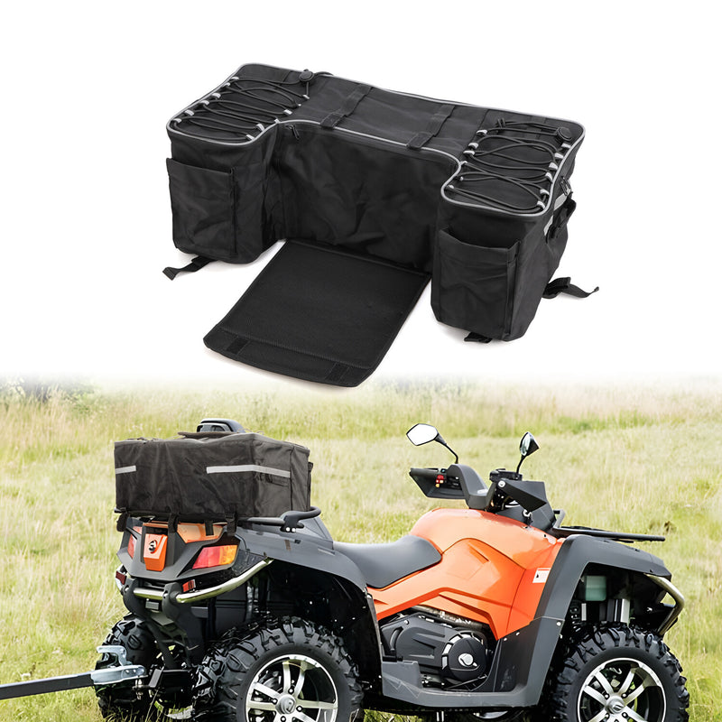 Black Rear Rack Back Seat Storage Pack Luggage Bag with Cushion Pad ATV Part