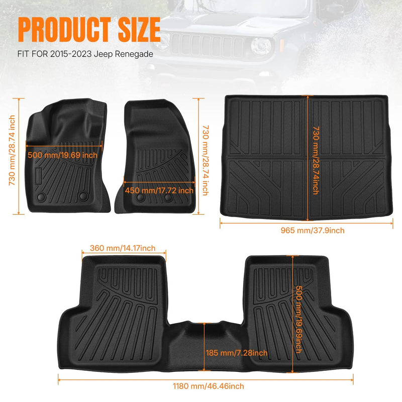 All-Weather Floor Mats & Trunk Cargo Liner for Jeep Renegade 2015-2023 5Door SUV