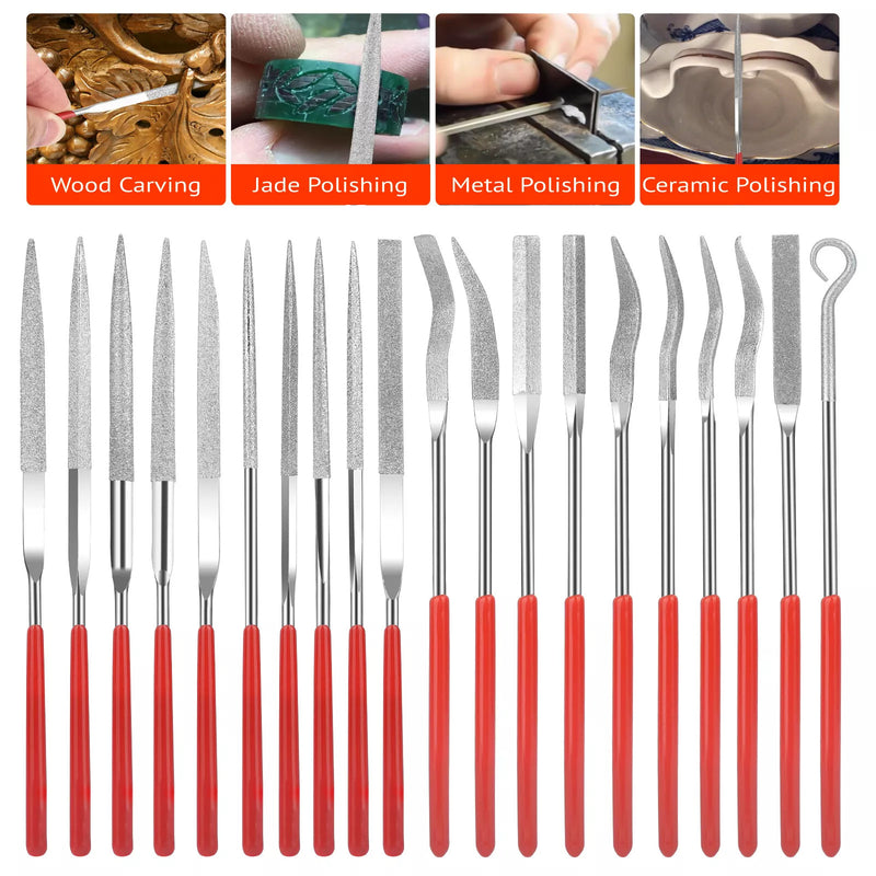 20x Diamond Needle File Set for Metal Glass Stone Wood Jewelry Carving Polishing