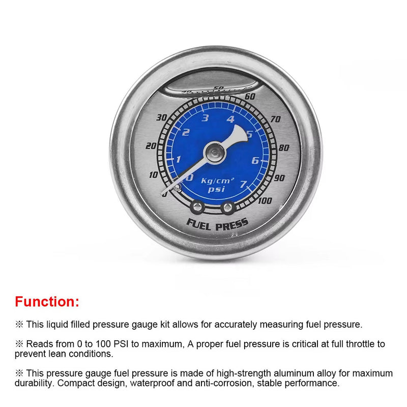 Liquid Filled Fuel Pressure Gauge 1/8 NPT 100PSI for VMS Honda Acura Civic