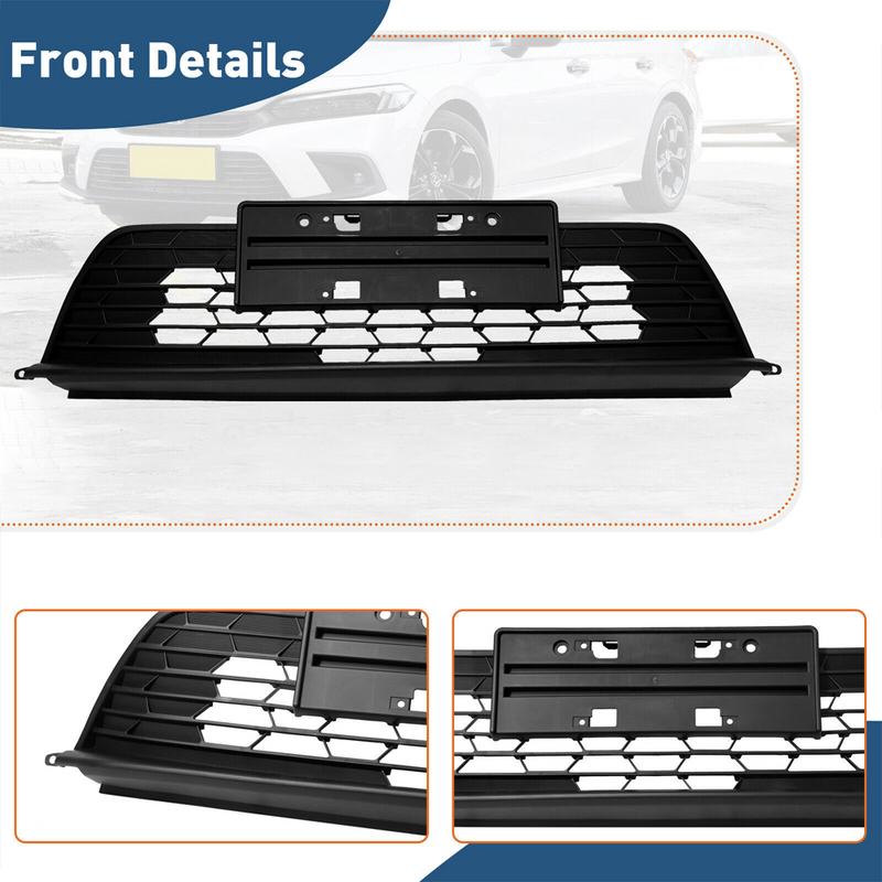 DURAFORCE Front Bumper Black Mesh Low Grill W/License Plate Bracket For 22-23 Honda Civic