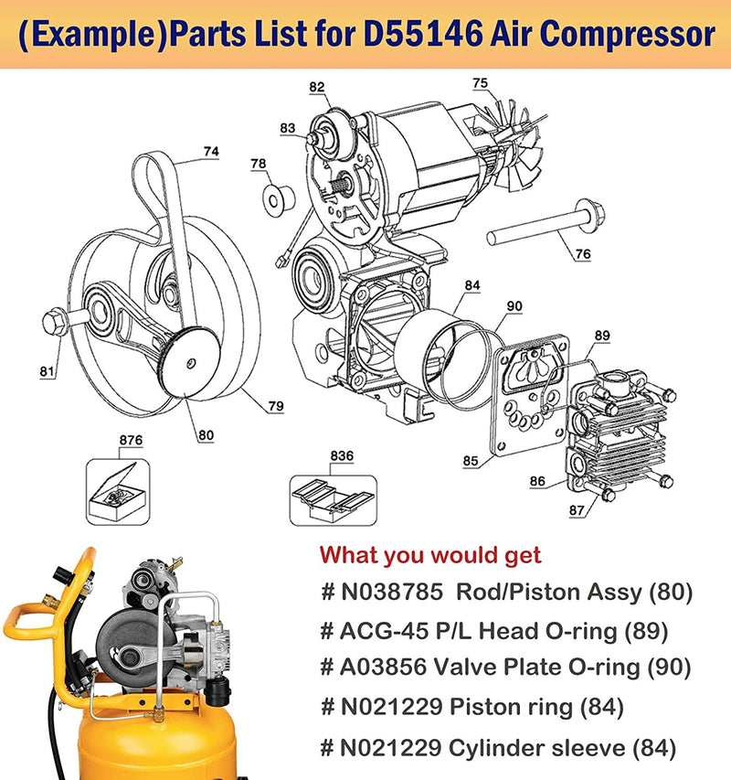 N038785 Air Compressor Cylinder Piston Assembly for 2-7/8" D55146 D55167 D55168