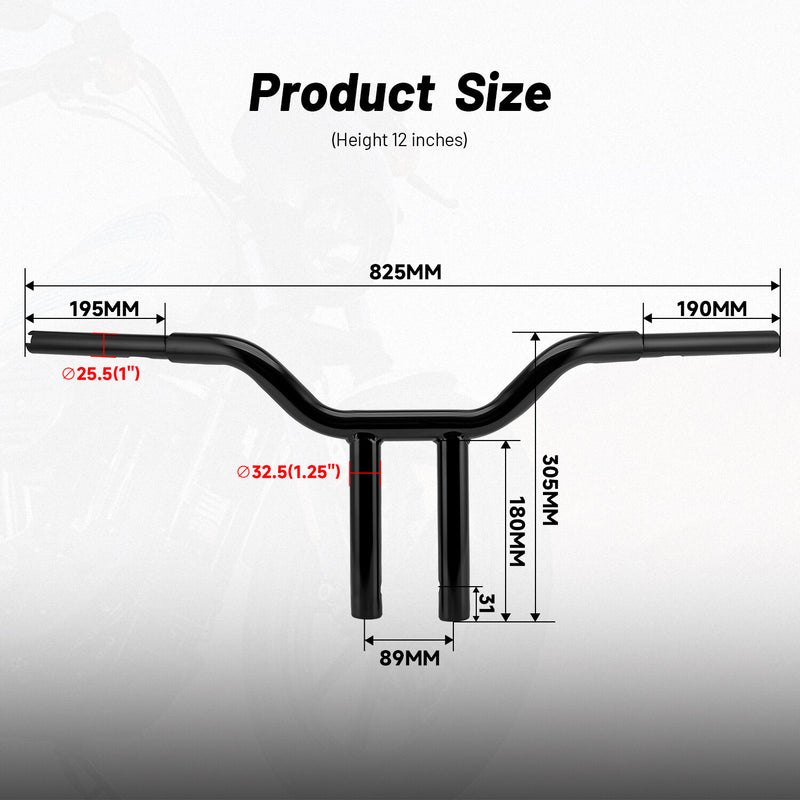 12" MX-T Bars Handlebar 1-1/4" for Harley Sportster Dyna Glide Rider Road King