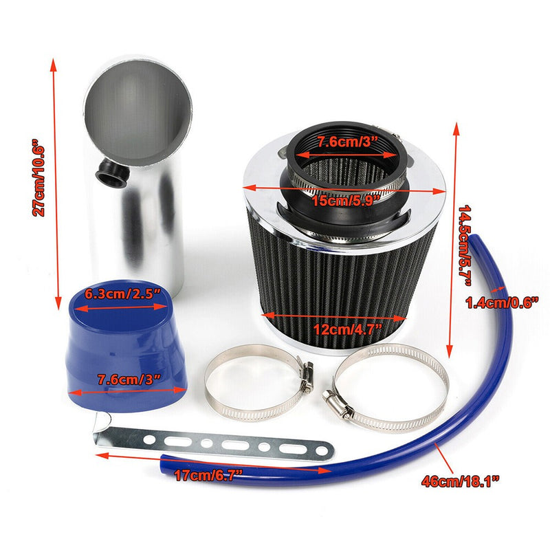 3" Cold Air Intake Filter Induction Kit Pipe Flow Hose System 76mm