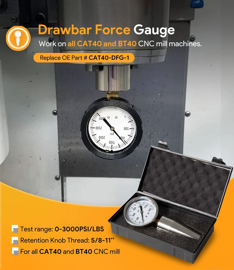 Drawbar Force Gage Spindle Force Test Gauge for CAT40 or BT40 CNC Machines