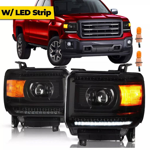 DURAFORCE DRL LED Headlights Projector for GMC Sierra 2014-2018 1500 2015-2019 2500 3500HD