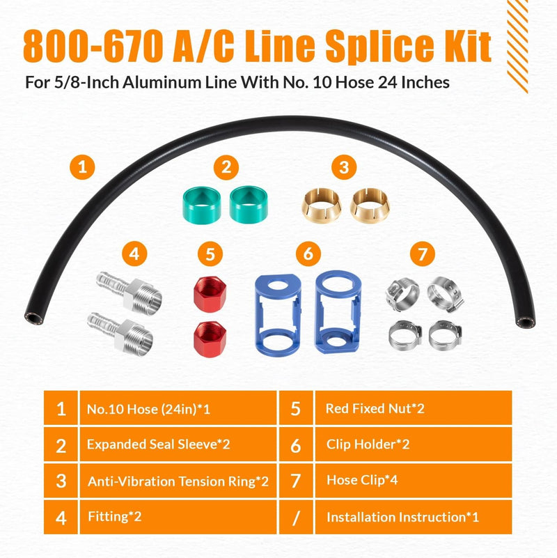 800-670 A/C Line Splice Kit for 5/8 Line With No.10 Hose Line to Hose Repair