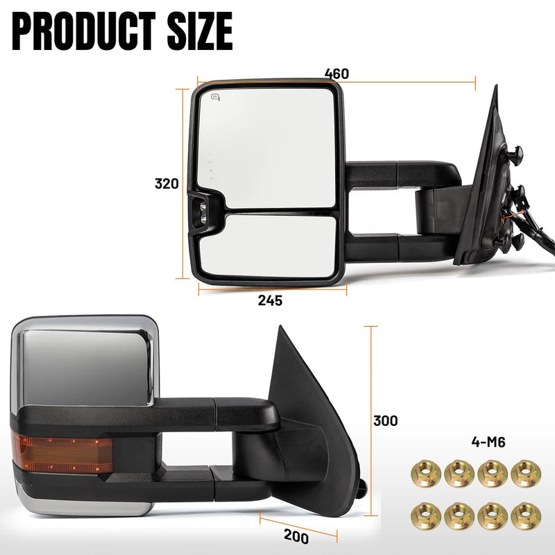 Tow Mirrors for 2014-2018 Silverado Sierra 1500 Chrome Heated LED Signal