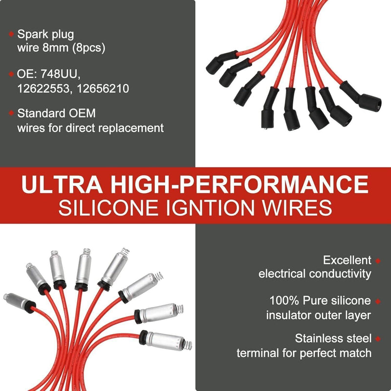UF414 Ignition Coil Spark Plug Wire Set for Chevy GMC 5.3L 6.2L V8