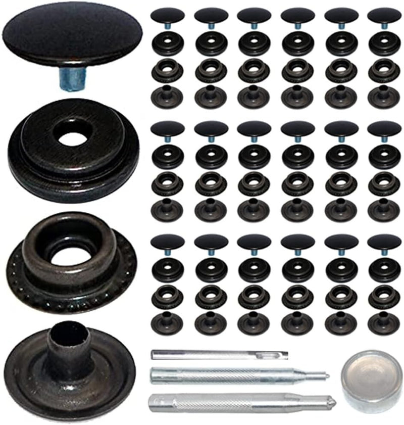 Heavy Duty Snap Fastener Button Kit 70 Set 15mm 5/8" Stainless Steel for Leather