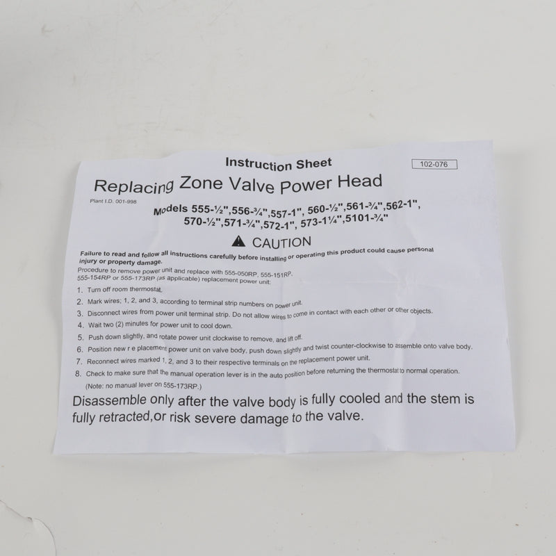 555-050RP Replacement Power Head for 570 571 572 573 Zone Valves