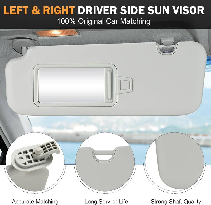 Gray Sun Visor with Mirror for Hyundai Elantra 2017-2019 Driver Passenger Pair