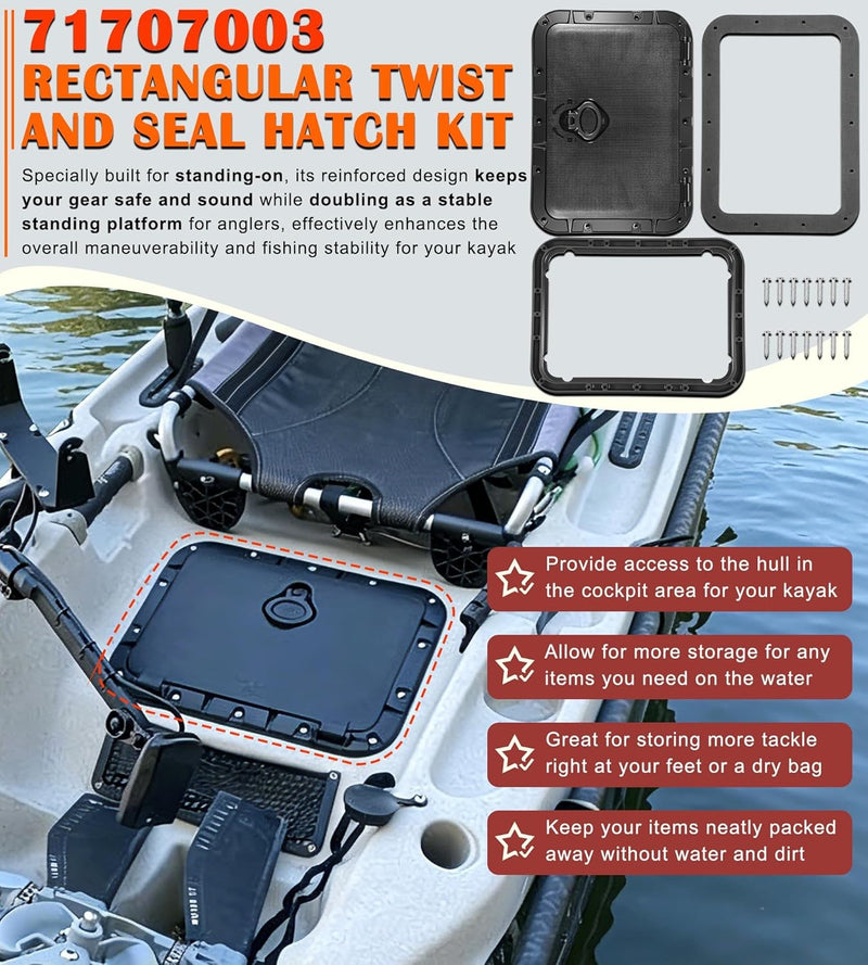 71707003 Rectangular Twist and Seal Hatch Kit for Hobie Pro Angler Kayaks 2013+