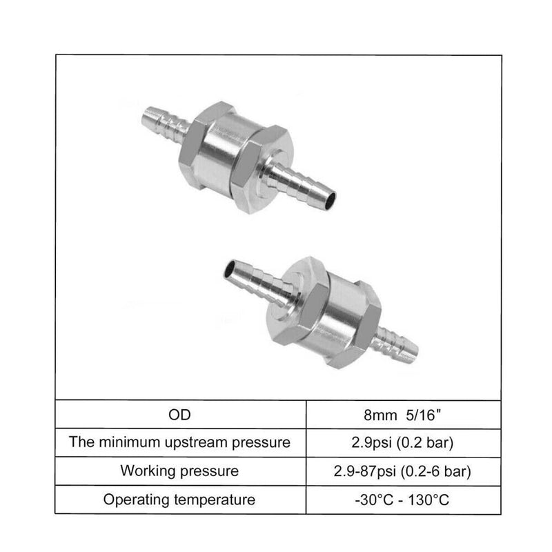 2Pcs 5/16" 8mm Fuel Line One Way Non Return Check Valve Petrol Diesel Oil Water
