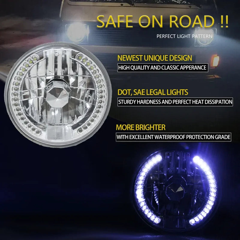 DURAFORCE 2PCS 7" inch Round Halo LED Headlights White Clear For 1975-1978 GMC C15/C25 C35