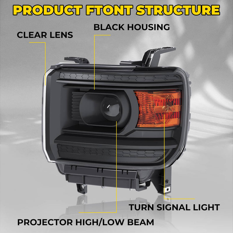 DURAFORCE Projector Headlights for GMC Sierra 1500 2500HD 3500HD 2014-2015 Pair
